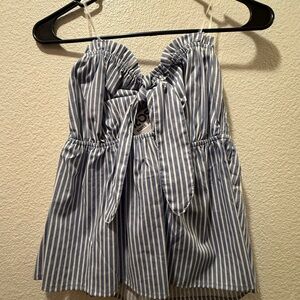Blue and White Striped Tube Top